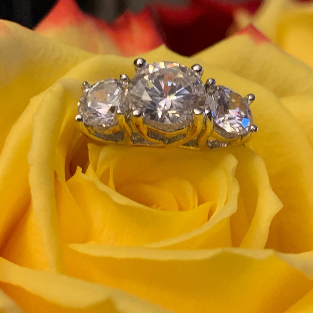 CZ By Kenneth Jay Lane Round CZ Triple Stone Ring